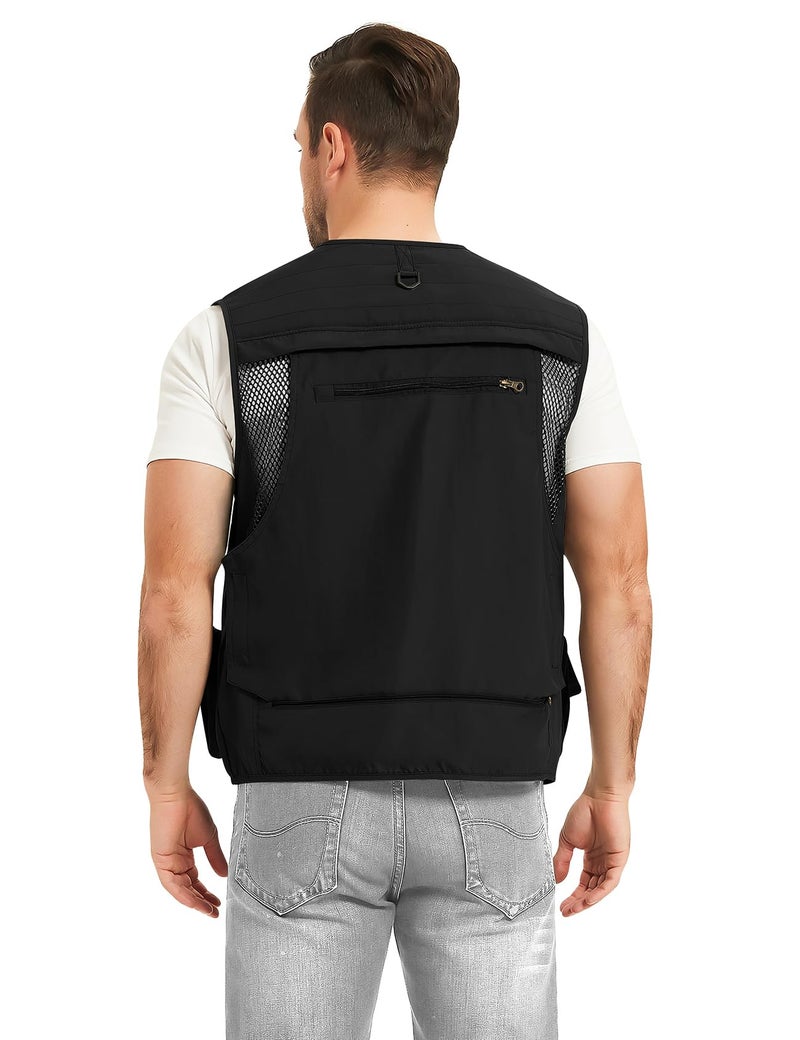PEHMEA Men's Fishing Vest Utility Detachable Summer Vests with Pockets for Safari Travel Outdoor Work Photo Cargo Fly(Black-L) - Image 5